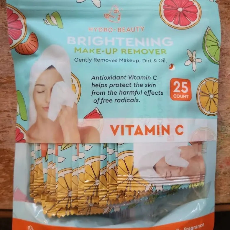 HYDRO BEAUTY Brightening Makeup Remover 25ct- WIPES Vitamin C, Orange