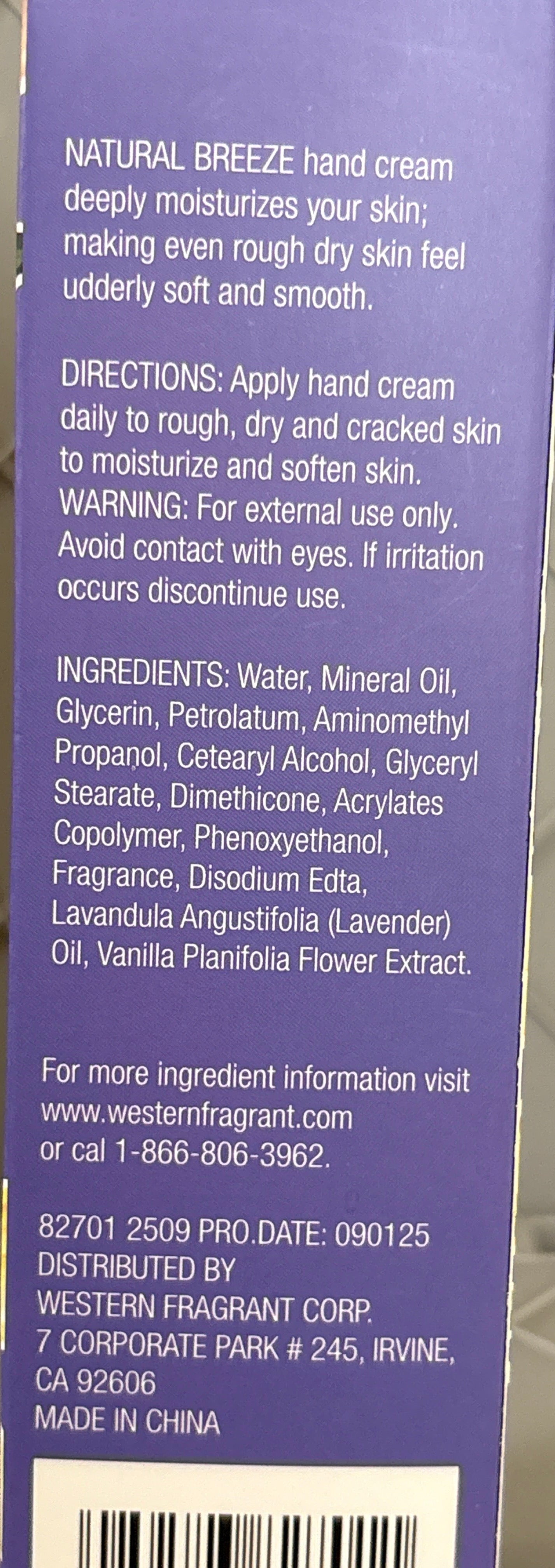 Natural Breeze Hand Cream Lavender Vanilla.