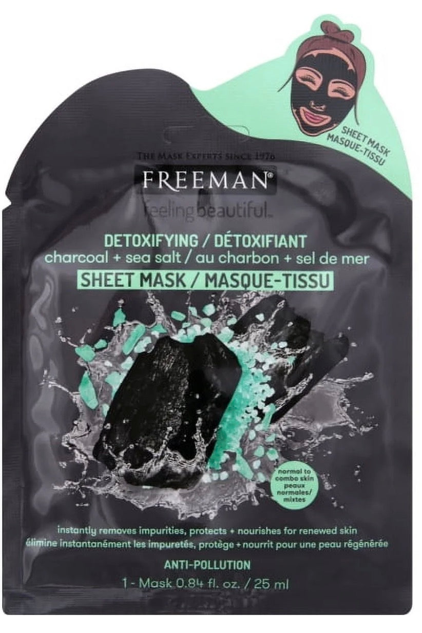 Freeman Detoxifying Charcoal + Sea Salt Sheet Mask 0.84 fl oz Anti-Pollution