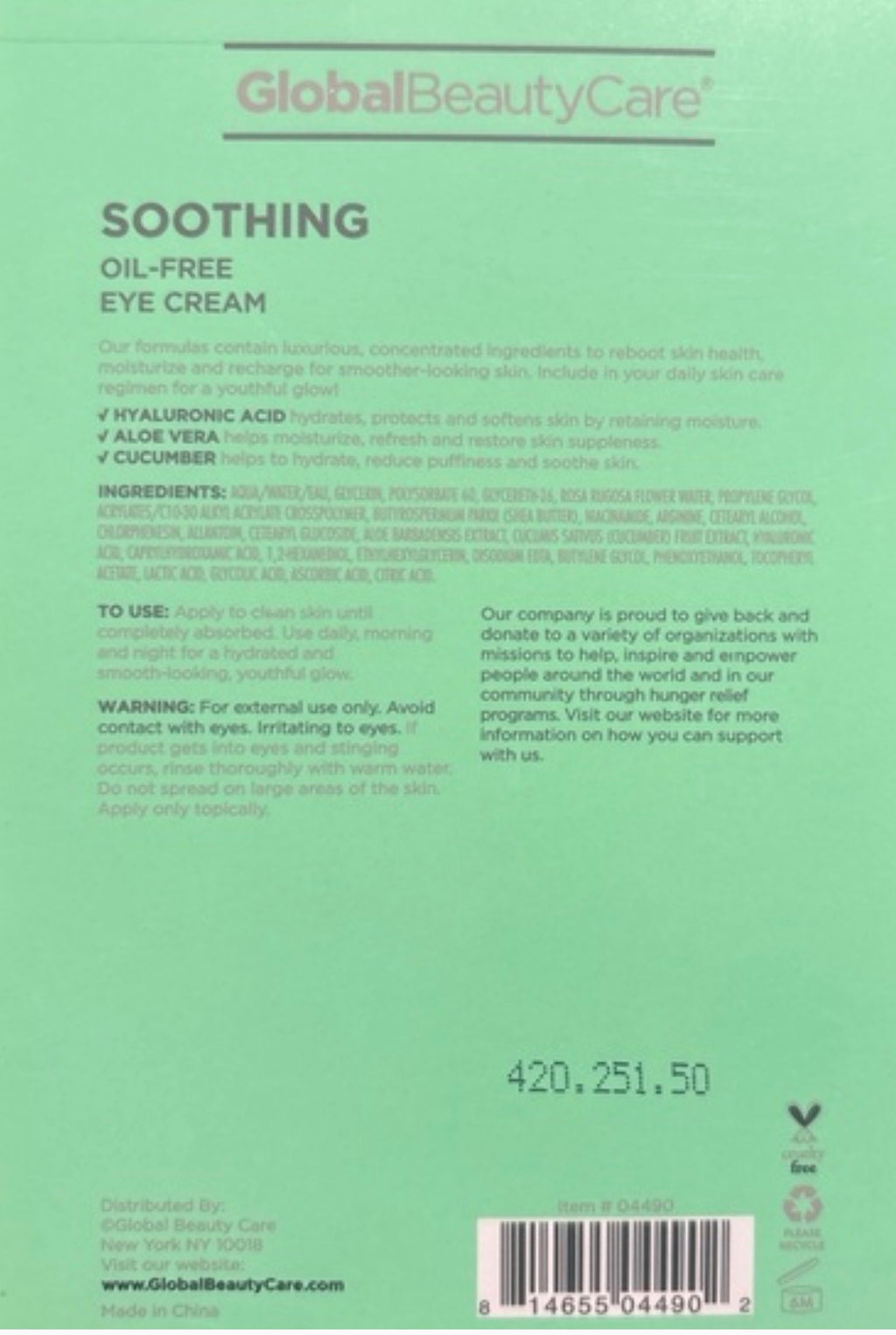 Global Beauty Care Soothing Eye Cream