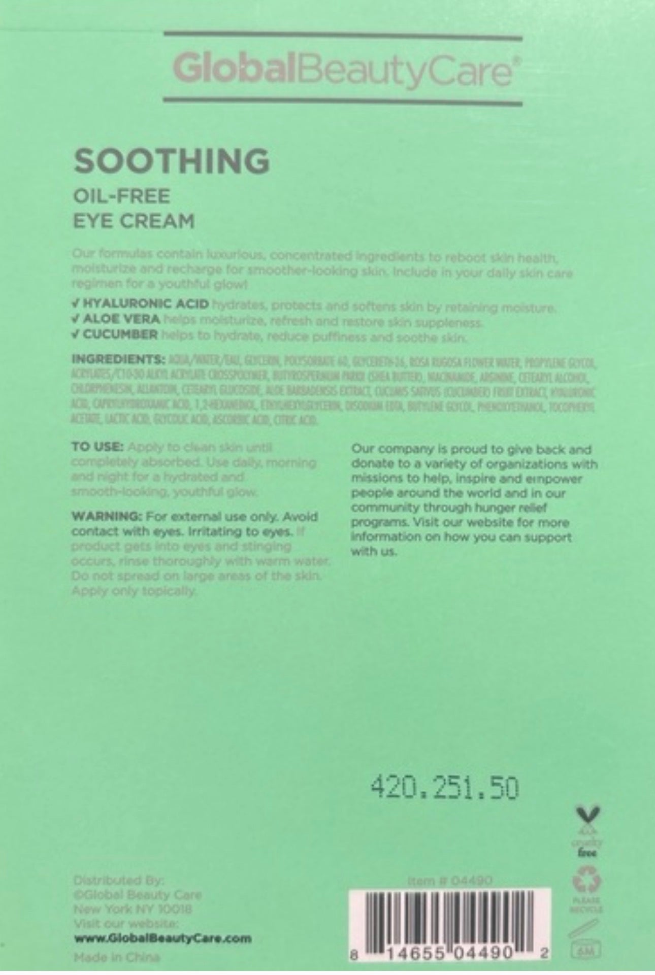 Global Beauty Care Soothing Eye Cream