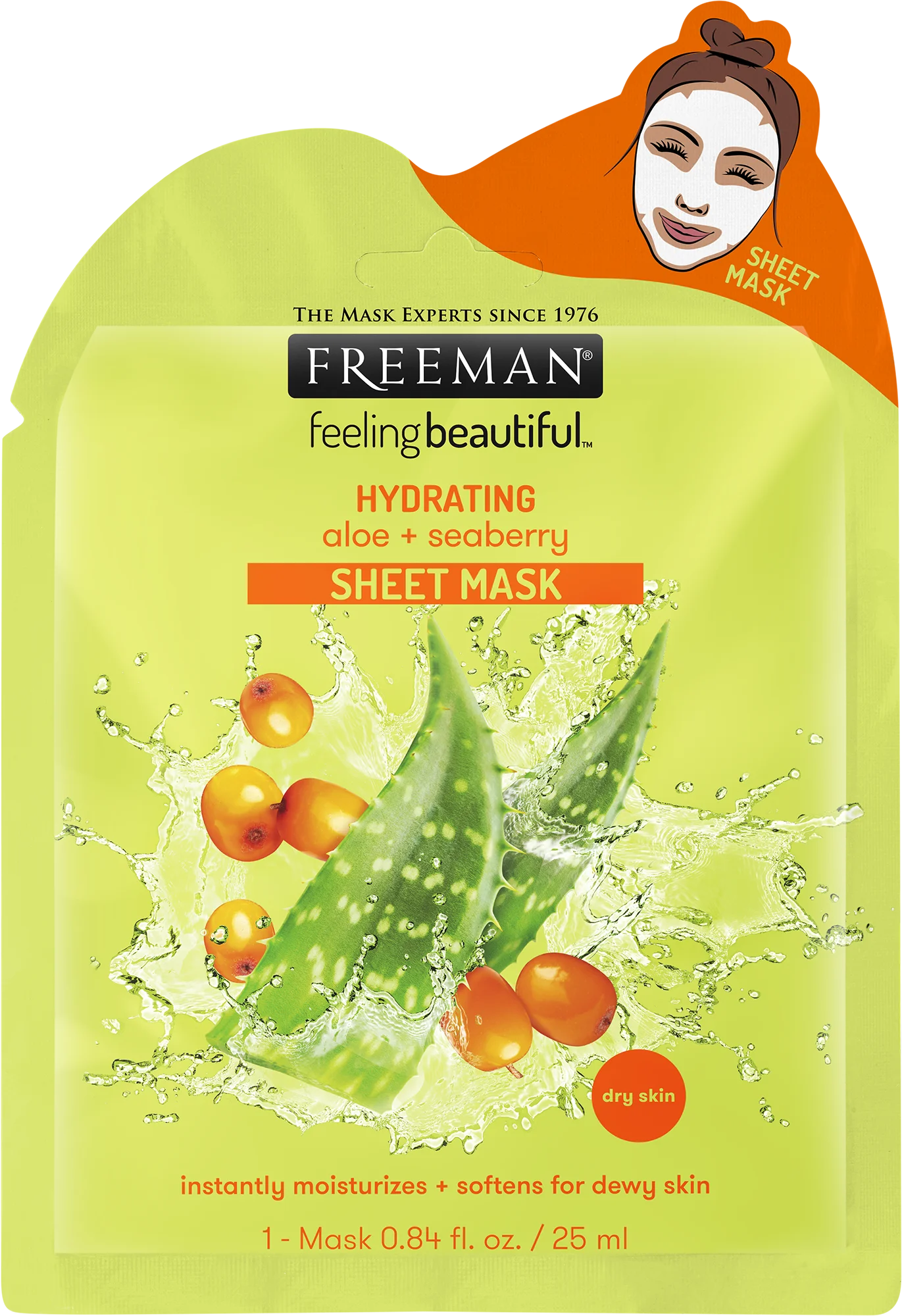 Freeman Hydrating Aloe & SeaBerry Sheet Face Masks for Dry Skin